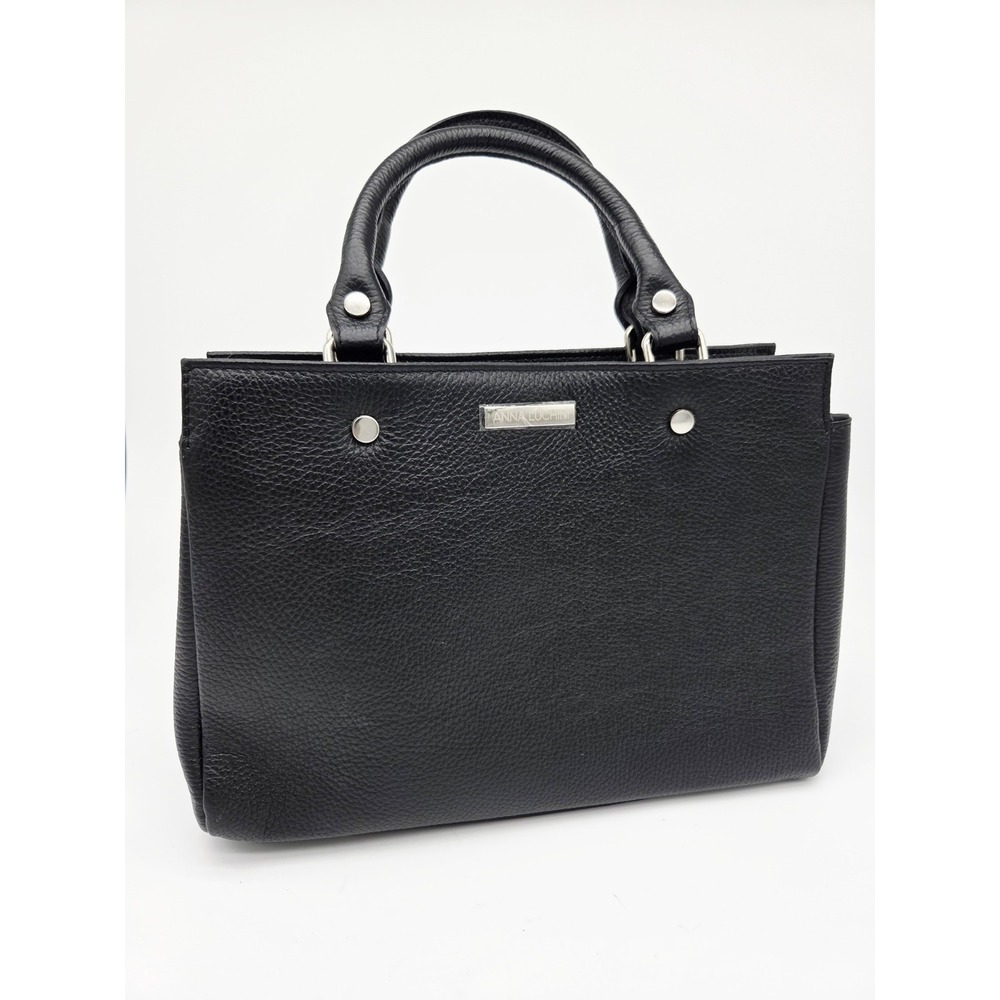 Italian Leather Anna Luchini  Satchel Black Pebbled Genuine Leather NEW no tag
